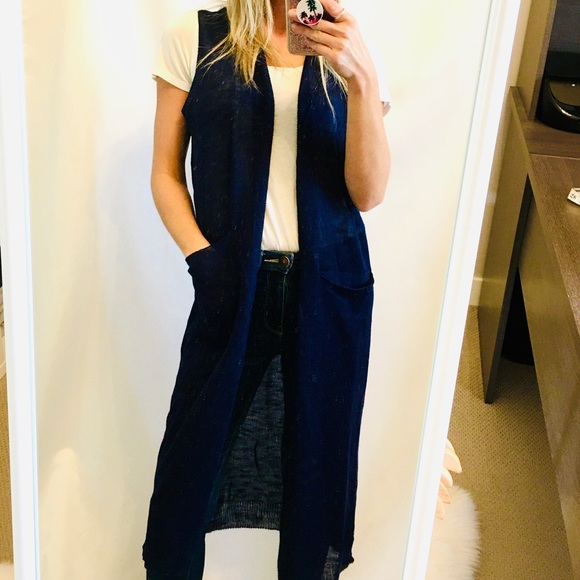NWT THEKORNER PARIS Sleeveless Knit Navy Duster - Picture 1 of 6